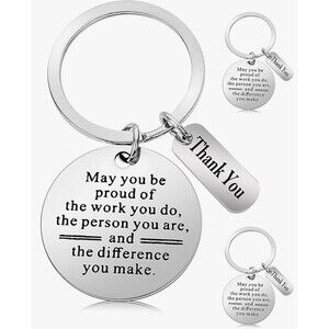 NEW 3pc Thank You Gifts Keychain Appreciation Keychain Stainless Steel Keyring